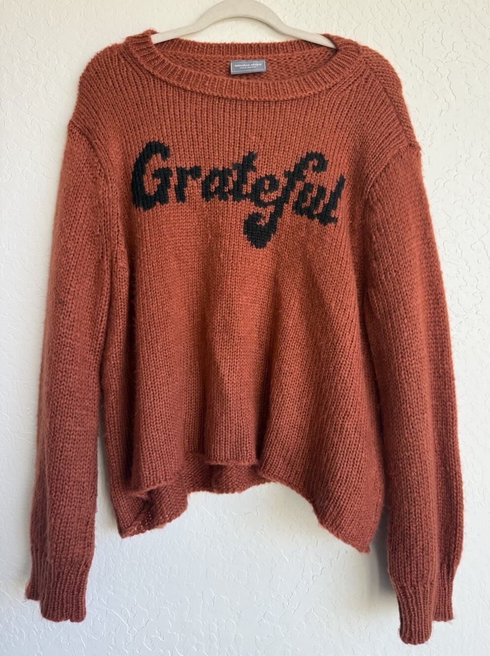 Wooden Ships Grateful Sweater M/L Rust Orange Chunky Knit Mohair Blend Boho Cozy